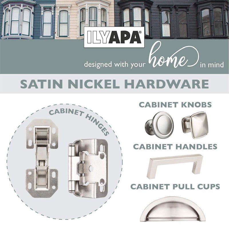 Ilyapa Corner Cabinet Hinges Satin Nickel, 2 Pack - Self Closing 135 Degree Lazy Susan Kitchen Cabinet Door Hinge Hardware - Image 5